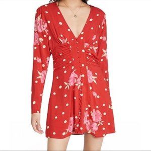 Free People Date Night Mini Dress Size Medium in Strawberry Combo Floral EUC